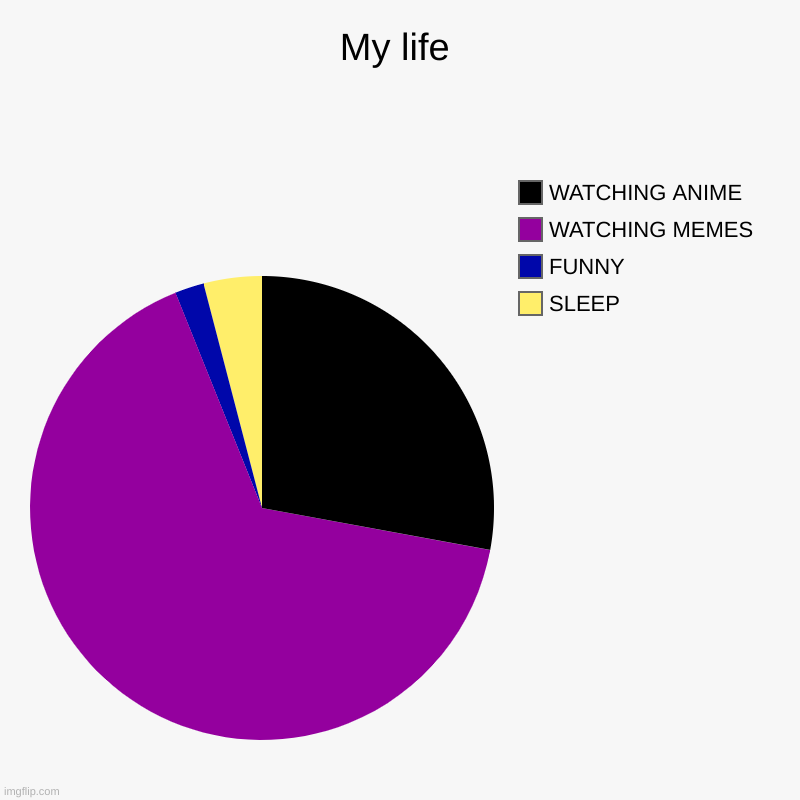 Me In Real Life | My life | SLEEP, FUNNY, WATCHING MEMES, WATCHING ANIME | image tagged in charts,pie charts | made w/ Imgflip chart maker