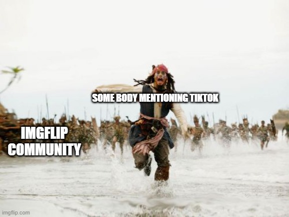 Image Title | SOME BODY MENTIONING TIKTOK; IMGFLIP COMMUNITY | image tagged in memes,jack sparrow being chased | made w/ Imgflip meme maker