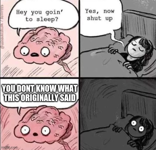 waking up brain | YOU DONT KNOW WHAT THIS ORIGINALLY SAID | image tagged in waking up brain | made w/ Imgflip meme maker