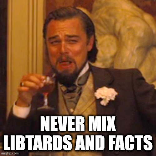 Laughing Leo Meme | NEVER MIX LIBTARDS AND FACTS | image tagged in memes,laughing leo | made w/ Imgflip meme maker