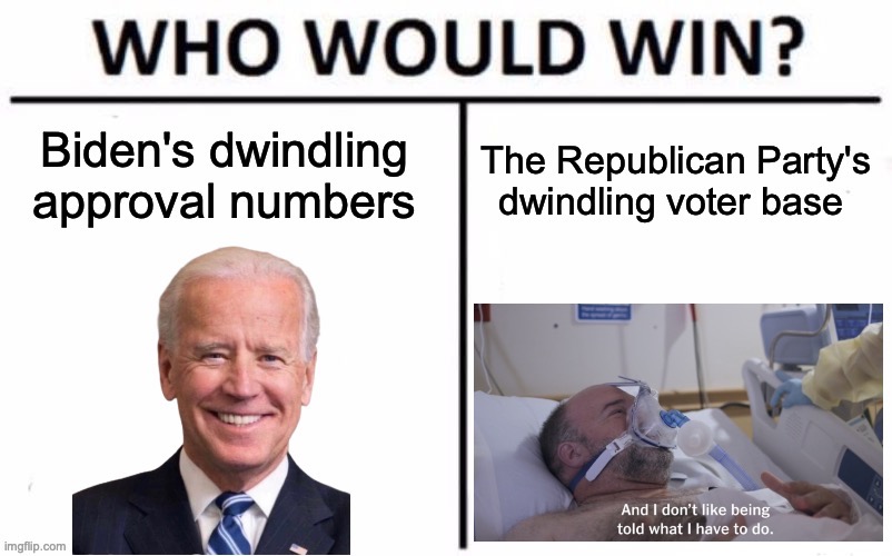 It's a race to the bottom on both fronts. | image tagged in who would win,covid-19,anti vax,joe biden | made w/ Imgflip meme maker