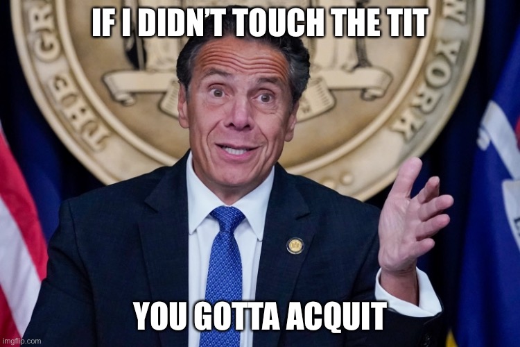 Will Andrew Cuomo Represent Himself? | IF I DIDN’T TOUCH THE TIT; YOU GOTTA ACQUIT | image tagged in political meme,andrew cuomo,cuomo sexual harassment | made w/ Imgflip meme maker