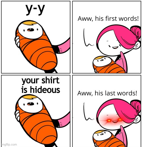 Why does down voting get u point's? Anyways here is a meme |  y-y; your shirt is hideous | image tagged in aww his last words,meme,hope,you just got vectored | made w/ Imgflip meme maker