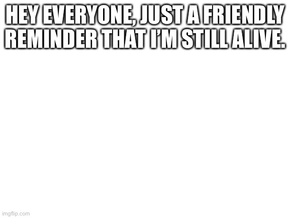 Blank White Template | HEY EVERYONE, JUST A FRIENDLY REMINDER THAT I’M STILL ALIVE. | image tagged in blank white template | made w/ Imgflip meme maker