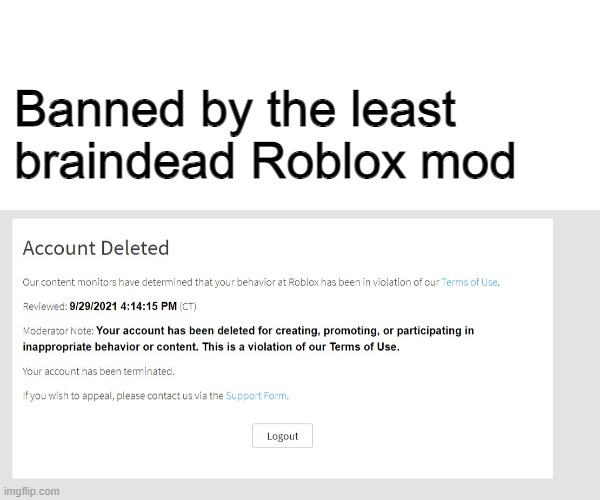 banned from ROBLOX - Imgflip