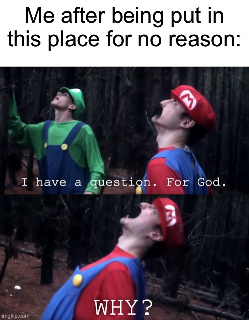What I mean by “this place” I mean this entire world | Me after being put in this place for no reason: | image tagged in i have a question for god | made w/ Imgflip meme maker