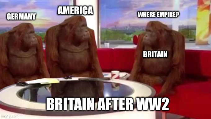 Britain after WW2 | AMERICA; WHERE EMPIRE? GERMANY; BRITAIN; BRITAIN AFTER WW2 | image tagged in where banana | made w/ Imgflip meme maker
