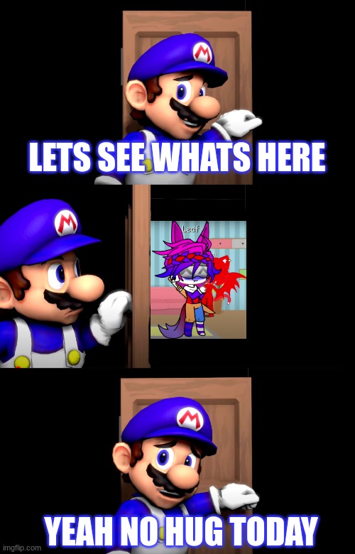 Smg4 door with no text | LETS SEE WHATS HERE; YEAH NO HUG TODAY | image tagged in smg4 door with no text | made w/ Imgflip meme maker