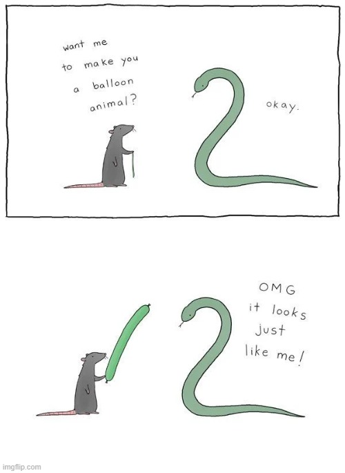 exactly the same! | image tagged in comics/cartoons,snake,rat,balloon animals | made w/ Imgflip meme maker