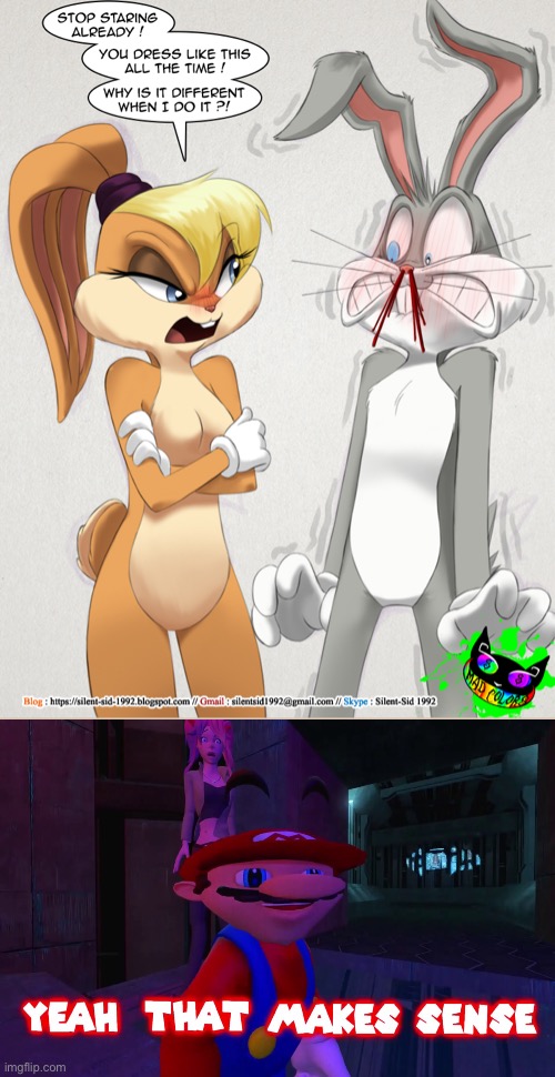 image tagged in bugs bunny,lola rabbit,smg4,yeah that makes sense | made w/ Imgflip meme maker