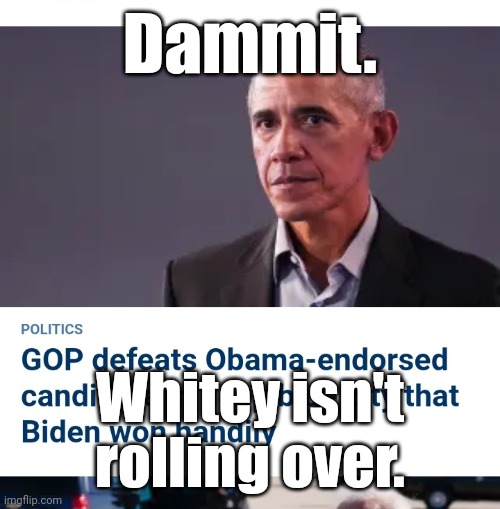 obummer is bummed out ... | Dammit. Whitey isn't rolling over. | image tagged in obummer is bummed out | made w/ Imgflip meme maker