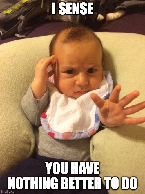 TV Psychic Baby | I SENSE; YOU HAVE NOTHING BETTER TO DO | image tagged in tv psychic baby | made w/ Imgflip meme maker