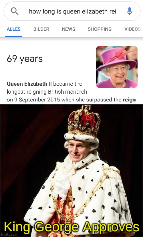 Noice | King George Approves | image tagged in memes,funny,69,queen elizabeth,king george | made w/ Imgflip meme maker