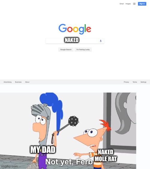 Not yet, ferb. |  NAKED; MY DAD; NAKED MOLE RAT | image tagged in google search meme,not yet ferb | made w/ Imgflip meme maker