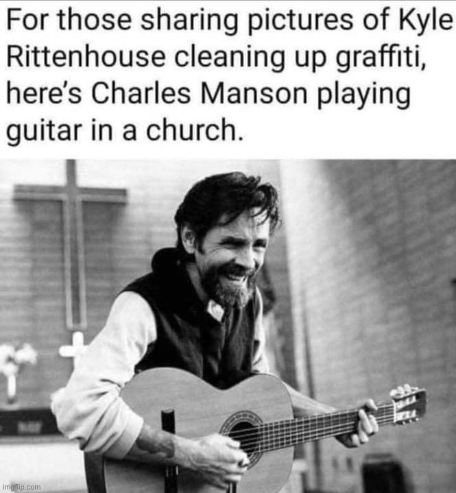 hmm | image tagged in kyle rittenhouse vs charles manson,kyle rittenhouse,charles manson,playing,guitar,in church | made w/ Imgflip meme maker