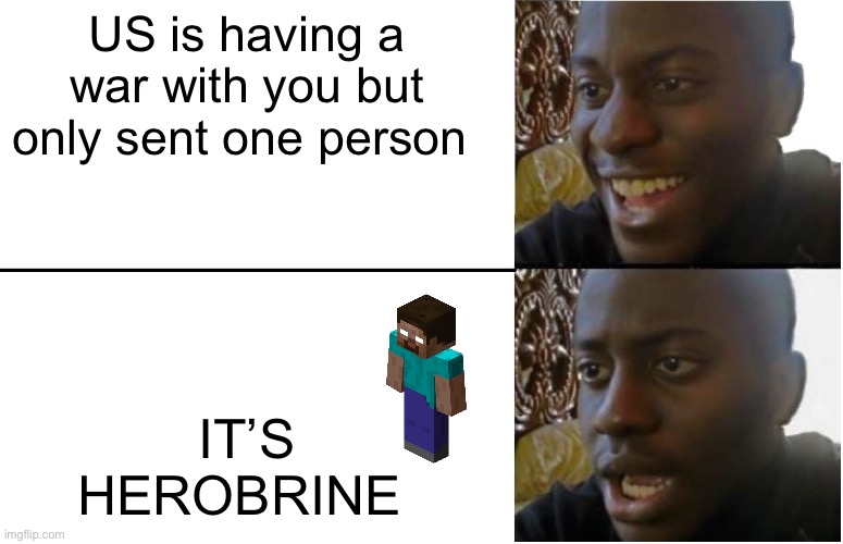 America vs. you | US is having a war with you but only sent one person; IT’S HEROBRINE | image tagged in disappointed black guy | made w/ Imgflip meme maker
