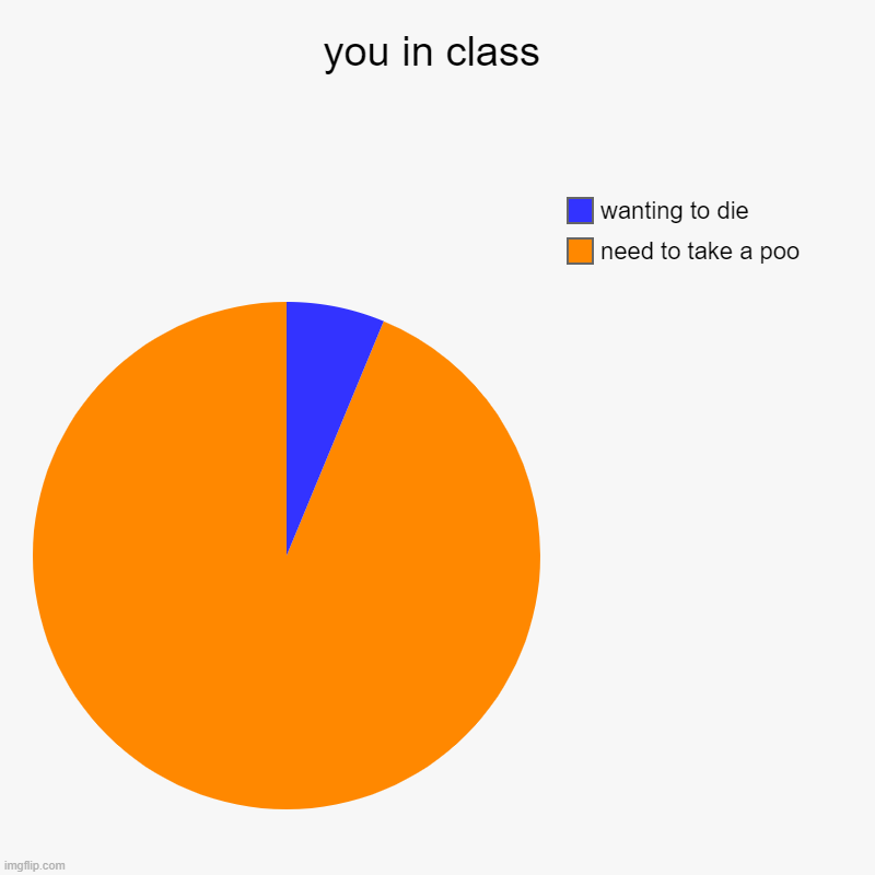 you in class | need to take a poo, wanting to die | image tagged in charts,pie charts | made w/ Imgflip chart maker