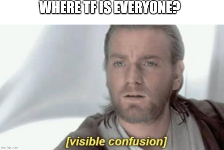 W h e r e  ? ? ? | WHERE TF IS EVERYONE? | image tagged in blank white template,visible confused | made w/ Imgflip meme maker