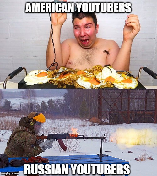 Nicocado Avocado VS Gun Busters | AMERICAN YOUTUBERS; RUSSIAN YOUTUBERS | image tagged in mukbang,nicocado,gun,busters,russian,american | made w/ Imgflip meme maker