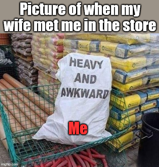 Picture of when my wife met me in the store; Me | image tagged in meeting | made w/ Imgflip meme maker