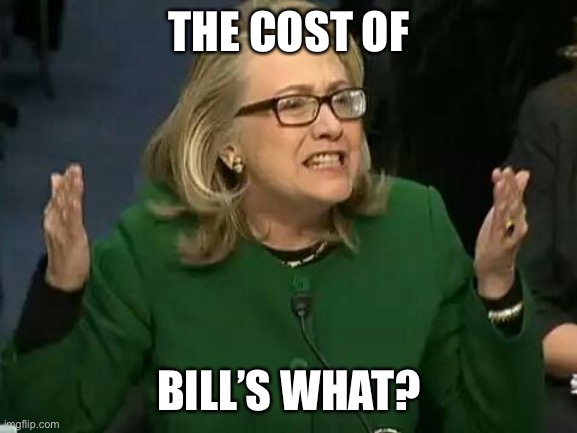 hillary what difference does it make | THE COST OF BILL’S WHAT? | image tagged in hillary what difference does it make | made w/ Imgflip meme maker