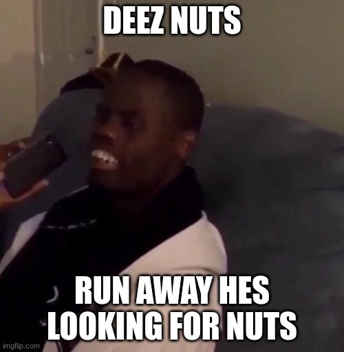 deez nuts | DEEZ NUTS; RUN AWAY HES LOOKING FOR NUTS | image tagged in deez nutz | made w/ Imgflip meme maker