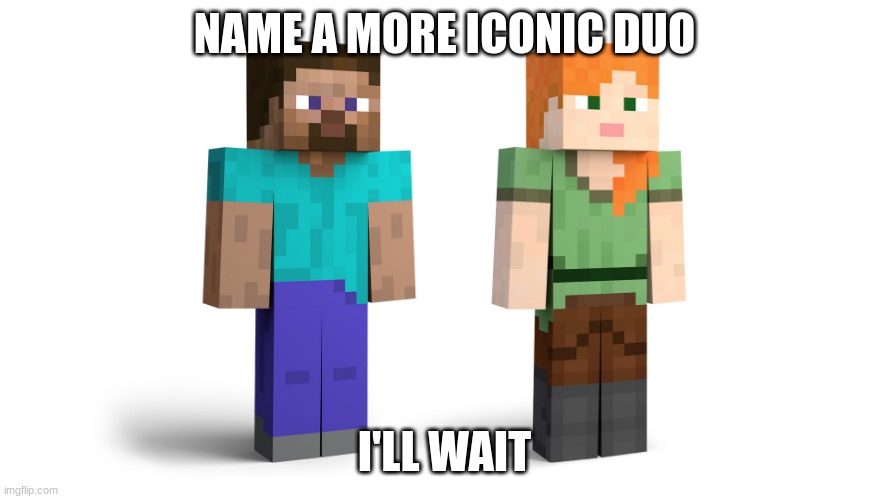 well? | NAME A MORE ICONIC DUO; I'LL WAIT | image tagged in memes,minecraft,name a more iconic duo | made w/ Imgflip meme maker