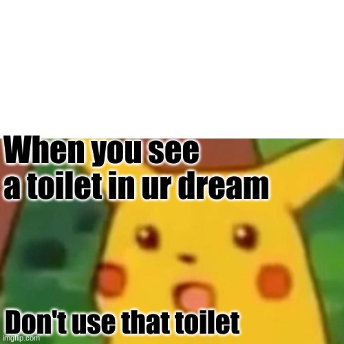 Don't do it Ik its tempting | When you see a toilet in ur dream; Don't use that toilet | image tagged in memes,surprised pikachu | made w/ Imgflip meme maker