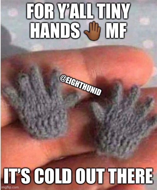 hands | FOR Y’ALL TINY HANDS 🤚🏾 MF; @EIGHTHUNID; IT’S COLD OUT THERE | image tagged in hands | made w/ Imgflip meme maker