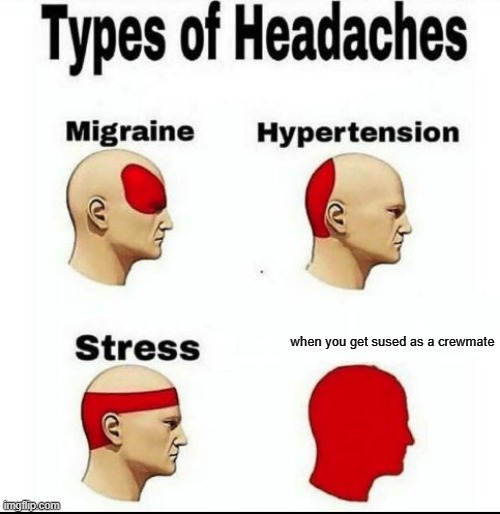 Types of Headaches meme | when you get sused as a crewmate | image tagged in types of headaches meme | made w/ Imgflip meme maker