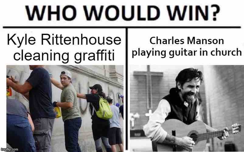Who is more w h o l e s o m e | image tagged in kylie rittenhouse charles manson who would win,wholesome,wholesome 100,kyle rittenhouse,charles manson,who would win | made w/ Imgflip meme maker