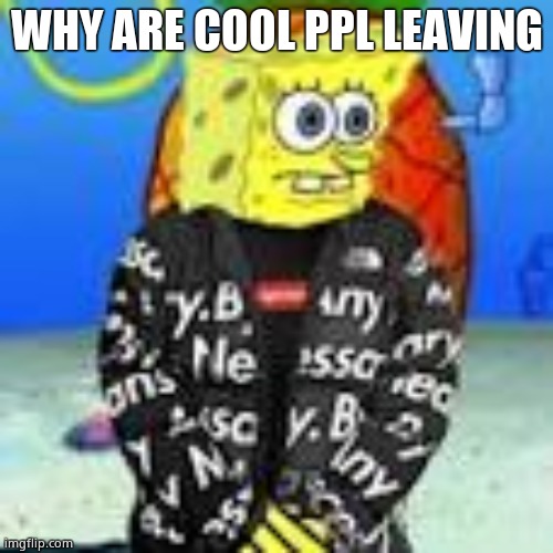 Spongebob Drip | WHY ARE COOL PPL LEAVING | image tagged in spongebob drip | made w/ Imgflip meme maker