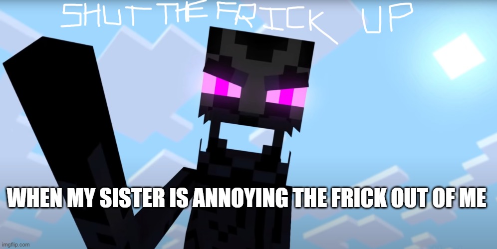 shut the frick up | WHEN MY SISTER IS ANNOYING THE FRICK OUT OF ME | image tagged in shut the frick up | made w/ Imgflip meme maker