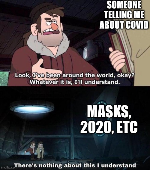 lol | SOMEONE TELLING ME ABOUT COVID; MASKS, 2020, ETC | image tagged in gravity falls understanding,there's nothing about this i understand,covid-19,oof,xd | made w/ Imgflip meme maker