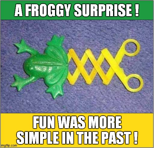 Retro Humour ! | A FROGGY SURPRISE ! FUN WAS MORE SIMPLE IN THE PAST ! | image tagged in toys,surprise,frog,retro | made w/ Imgflip meme maker