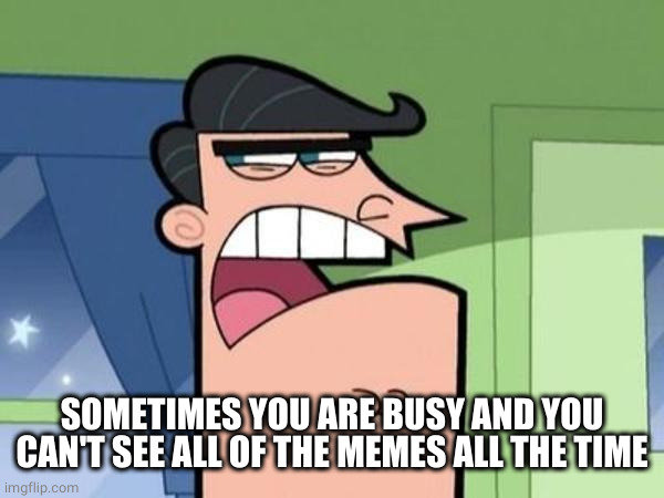 Dinkleberg Blank | SOMETIMES YOU ARE BUSY AND YOU CAN'T SEE ALL OF THE MEMES ALL THE TIME | image tagged in dinkleberg blank | made w/ Imgflip meme maker