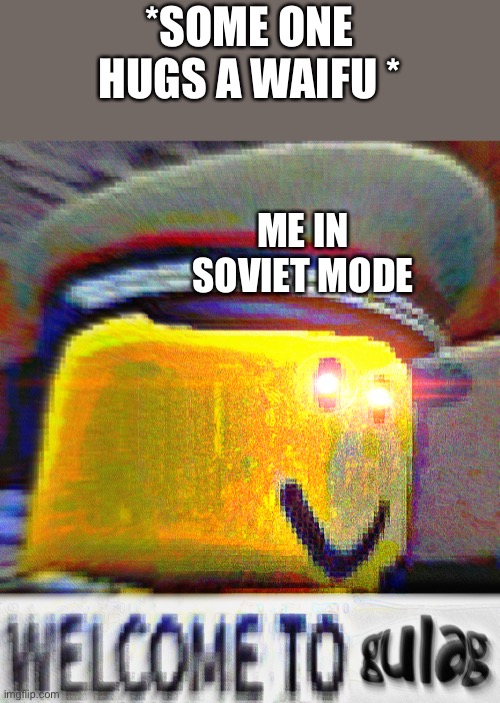 You like a wafiu ВЫ ИДЕТЕ В ГУЛАГ | *SOME ONE HUGS A WAIFU *; ME IN SOVIET MODE | image tagged in welcome to g u l a g,you are accused of anti-soviet behavior,cyka blyat | made w/ Imgflip meme maker