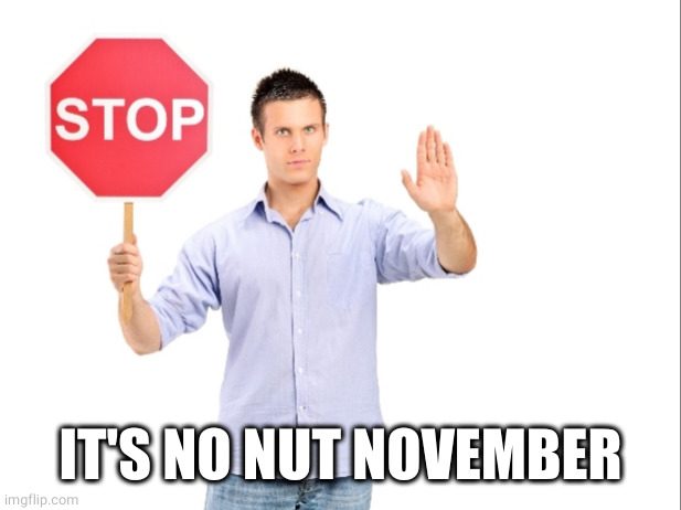 Stop | IT'S NO NUT NOVEMBER | image tagged in stop | made w/ Imgflip meme maker