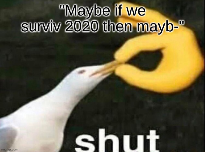 SHUT | "Maybe if we surviv 2020 then mayb-" | image tagged in shut | made w/ Imgflip meme maker