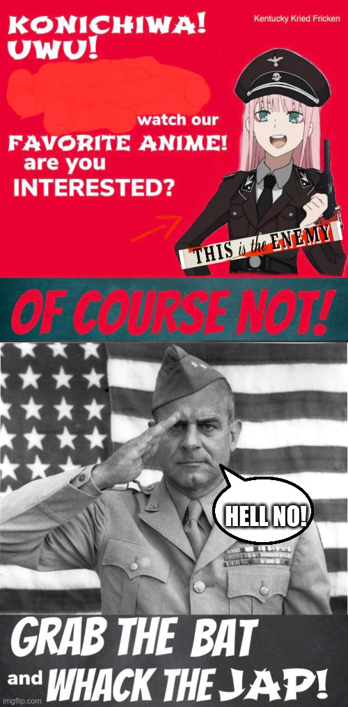 edited, original by Kentucky Kried Fricken on Reddit | HELL NO! | image tagged in lt colonel doolittle | made w/ Imgflip meme maker