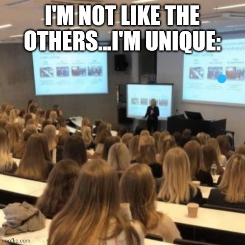 I'm different...like everyone else | I'M NOT LIKE THE OTHERS...I'M UNIQUE: | image tagged in class of females,class,unique,different,memes | made w/ Imgflip meme maker