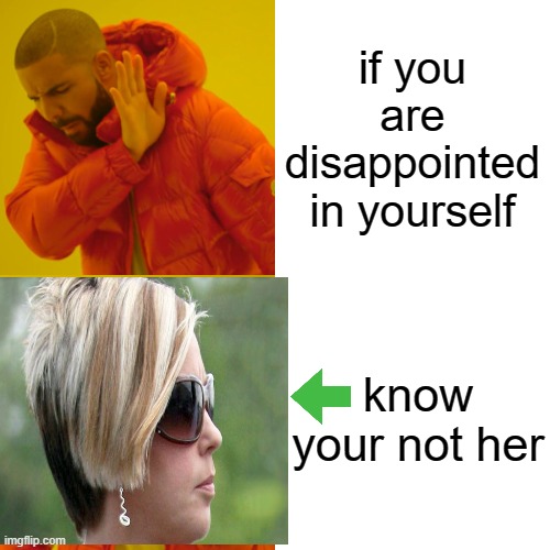 Drake Hotline Bling | if you are disappointed in yourself; know your not her | image tagged in memes,drake hotline bling | made w/ Imgflip meme maker