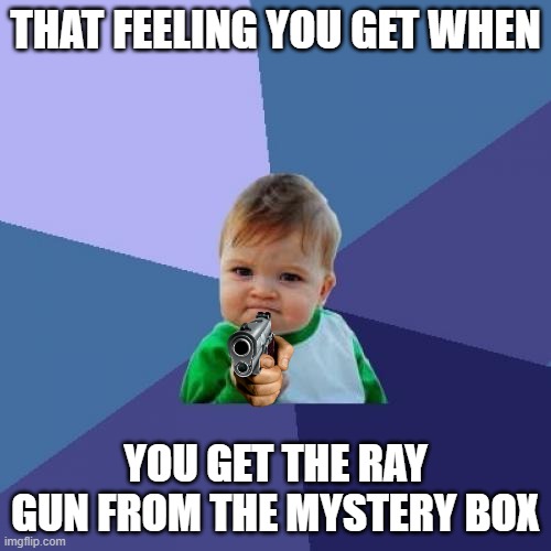 CoD meme #13 | THAT FEELING YOU GET WHEN; YOU GET THE RAY GUN FROM THE MYSTERY BOX | image tagged in memes,success kid,cod,zombies | made w/ Imgflip meme maker