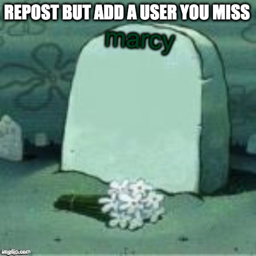 Here Lies X | REPOST BUT ADD A USER YOU MISS; marcy | image tagged in here lies x | made w/ Imgflip meme maker