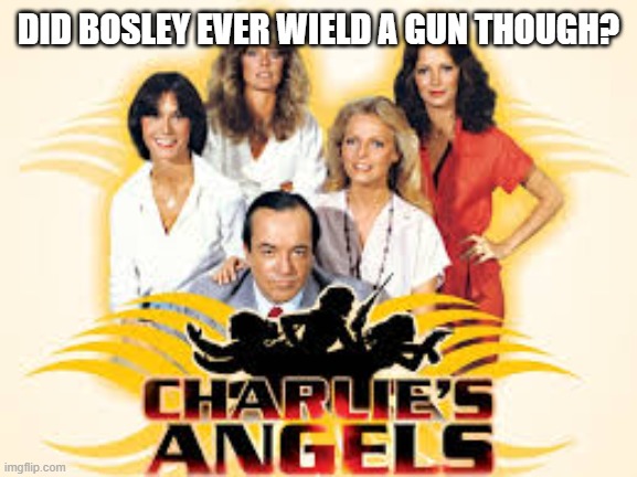 Charlie's Angels | DID BOSLEY EVER WIELD A GUN THOUGH? | image tagged in charlie's angels | made w/ Imgflip meme maker