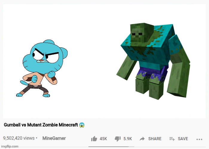 youtube video template | Gumball vs Mutant Zombie Minecraft 😱; MineGamer | image tagged in youtube video template | made w/ Imgflip meme maker