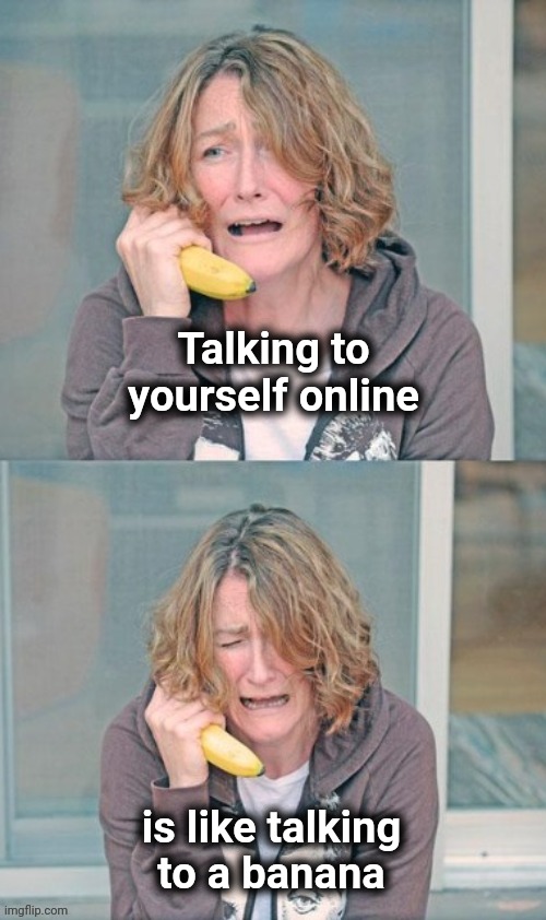 Mental patient | Talking to yourself online is like talking
to a banana | image tagged in mental patient | made w/ Imgflip meme maker