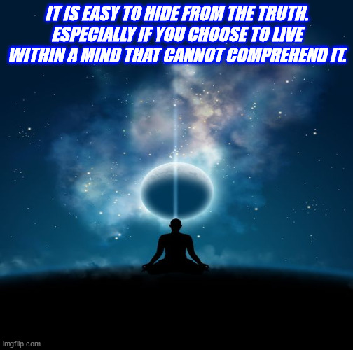 JD76 | IT IS EASY TO HIDE FROM THE TRUTH. ESPECIALLY IF YOU CHOOSE TO LIVE WITHIN A MIND THAT CANNOT COMPREHEND IT. | image tagged in philosophy | made w/ Imgflip meme maker