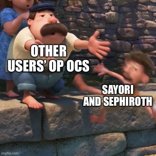 Man throws child into water | OTHER USERS’ OP OCS; SAYORI AND SEPHIROTH | image tagged in man throws child into water,sayori and sephiroth | made w/ Imgflip meme maker