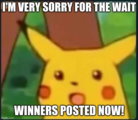 Sorry... | I'M VERY SORRY FOR THE WAIT; WINNERS POSTED NOW! | image tagged in surprised pikachu | made w/ Imgflip meme maker